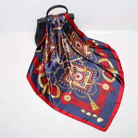 Navy and Red tassel print scarf