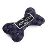 Black Checker Chewy Vuiton Bone Squeaker Dog Toy - The Mane Dealer
