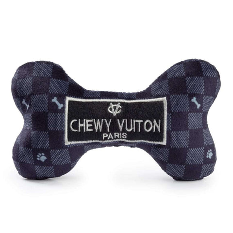 Black Checker Chewy Vuiton Bone Squeaker Dog Toy - The Mane Dealer