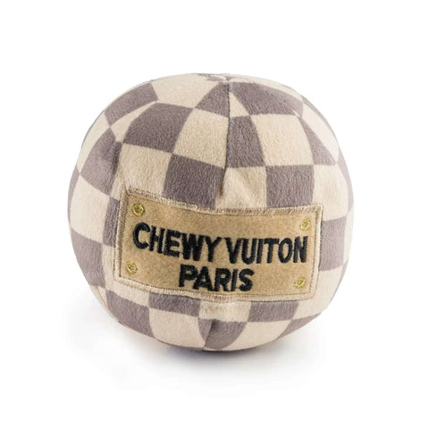 Checker Chewy Vuiton Ball Squeaker Dog Toy - The Mane Dealer